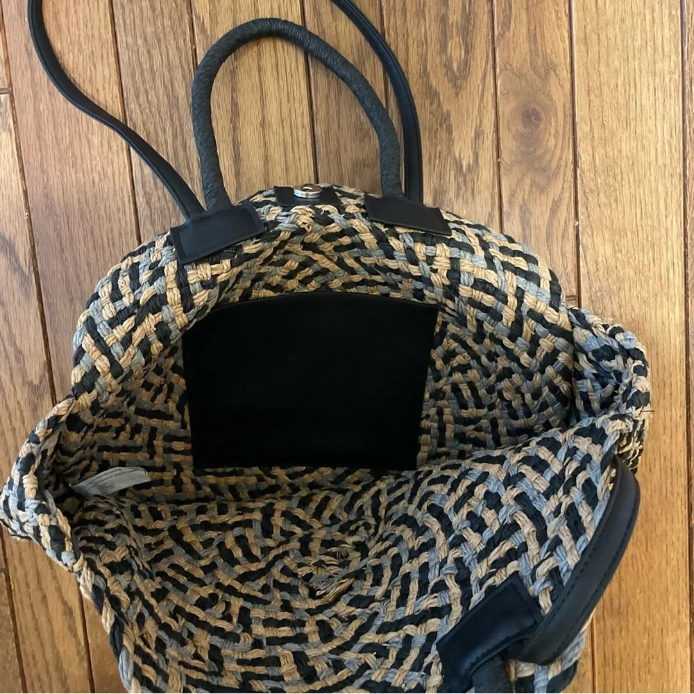 Woven Black, Blue, and Tan Large Cottagecore Feminine Tote Handbag - Picture 4 of 7